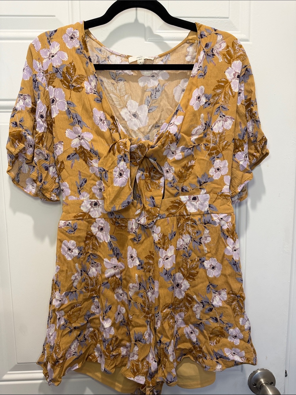 entro Mustard Floral Tie-Front V-Neck Romper